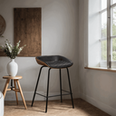 Ver imagem 3 de Banqueta Média Leather 65 Cm Estrutura em Aço Assento em Courissimo Preta com Marrom - Edecasamoveis