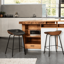 Ver imagem 2 de Banqueta Média Leather 65 Cm Estrutura em Aço Assento em Courissimo Preta com Marrom - Edecasamoveis