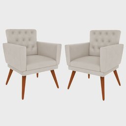 Kit 2 Poltronas Nina com Capitone - Bege - 1
