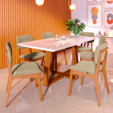 Sala de Jantar Imcal Mesa Wood 1.8 com 6 Cadeiras Classic