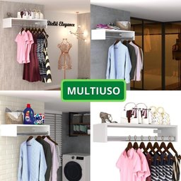 Kit 3 Cabideiros de Parede Arara Porta Roupas Quarto Closet Branco - Straub Web - 3
