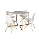 Ver imagem 6 de Mesa Jantar Industrial Quadrada 90Cm Branca Base V Com 4 Cadeiras Brancas Base Dourada Cor: Branco