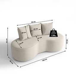 Sofá Orgânico Curvo Ibiza 1,60m 2 Lugares com Almofadas Bouclé - 3