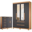 Ver imagem 1 de Guarda Roupa Solteiro Doble 04 Portas com Espelho e Cômoda Verona Freijo Titanium - Móveis
