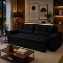 Ver imagem 1 de Sofá Retrátil 3 Lugares com Molas 1,80m Vera Suede Preto