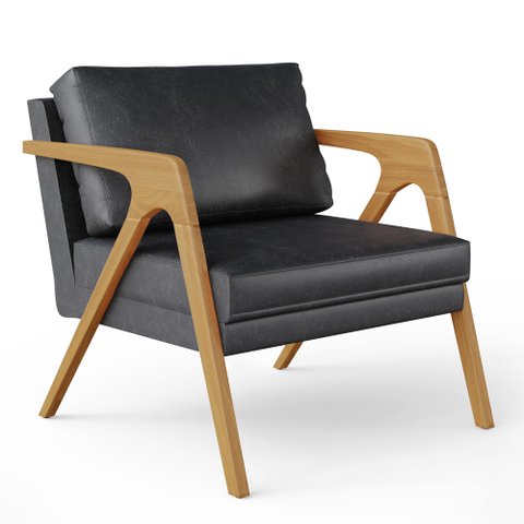 Poltrona Decorativa Para Sala Pietra Com Estrutura Madeira L02 Couríssimo Preto Brilho - Lyam