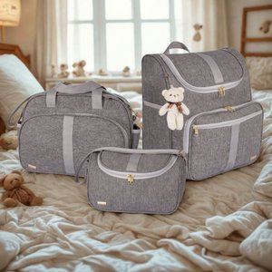 Kit Bolsas Maternidade 3 Peças com Mochila 2 em 1 Bolsa G , Bolsa P e Mochila G - Faixa Luxo Amor:ci