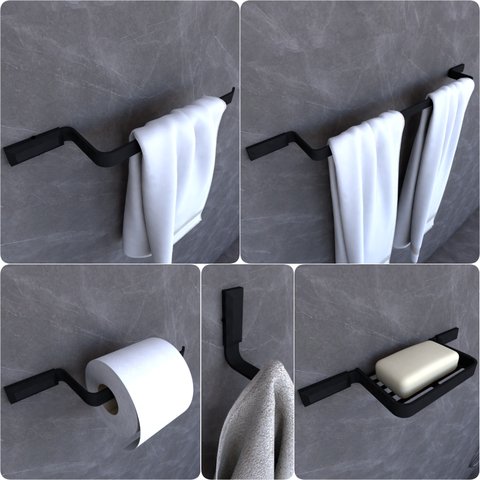Kit Acessórios Para Banheiro Preto Fosco Empire 5 peças