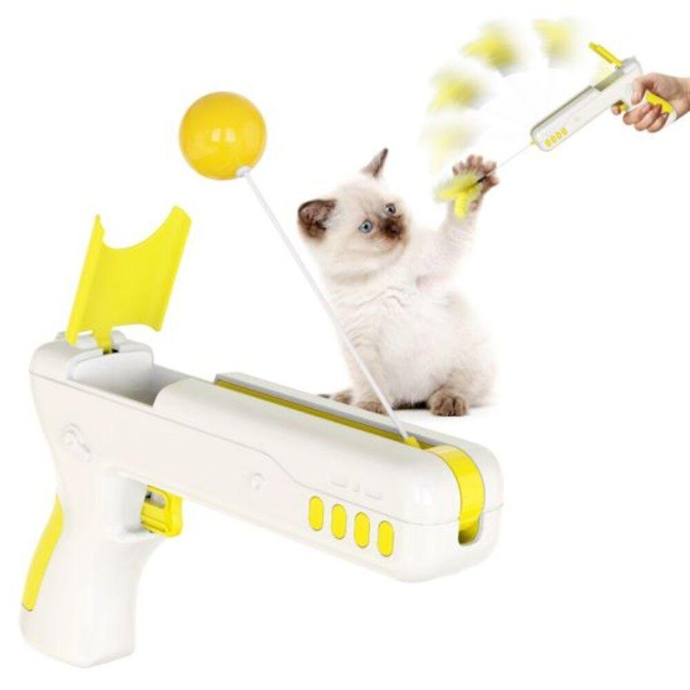 BRINQUEDO 2 EM 1 DIVERSAO INTERATIVO PARA GATO LANÇADOR DE BOLINHA E PENA DIVERTIDA EXERCICIO - 3