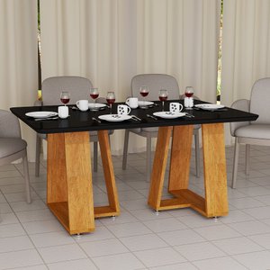 Mesa de Jantar Luxo 120x80 com Estrutura em Mdf Nobre Acamento em Vidro Temperado:preto