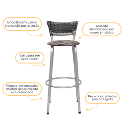 Kit 2 Banquetas Alta Vime Junco Degradê Sacada Àrea Gourmet Balcão Ilha Bancada bar piscina Cozinha - 4