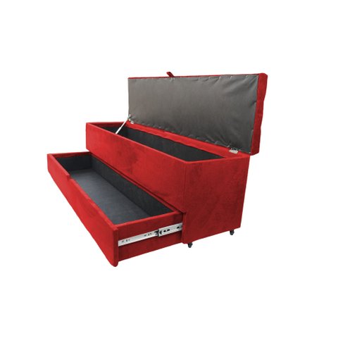 Recamier Puff Baú Sapateira com Gaveta 1,58 Cm para Cama Box Queen Size - Vermelho