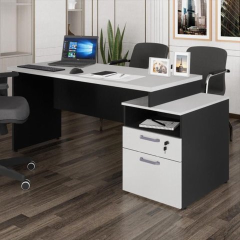 Escrivaninha Mesa de Escritório 172cm 2 Gavetas Multimóveis Cr25309 Cinza Preto