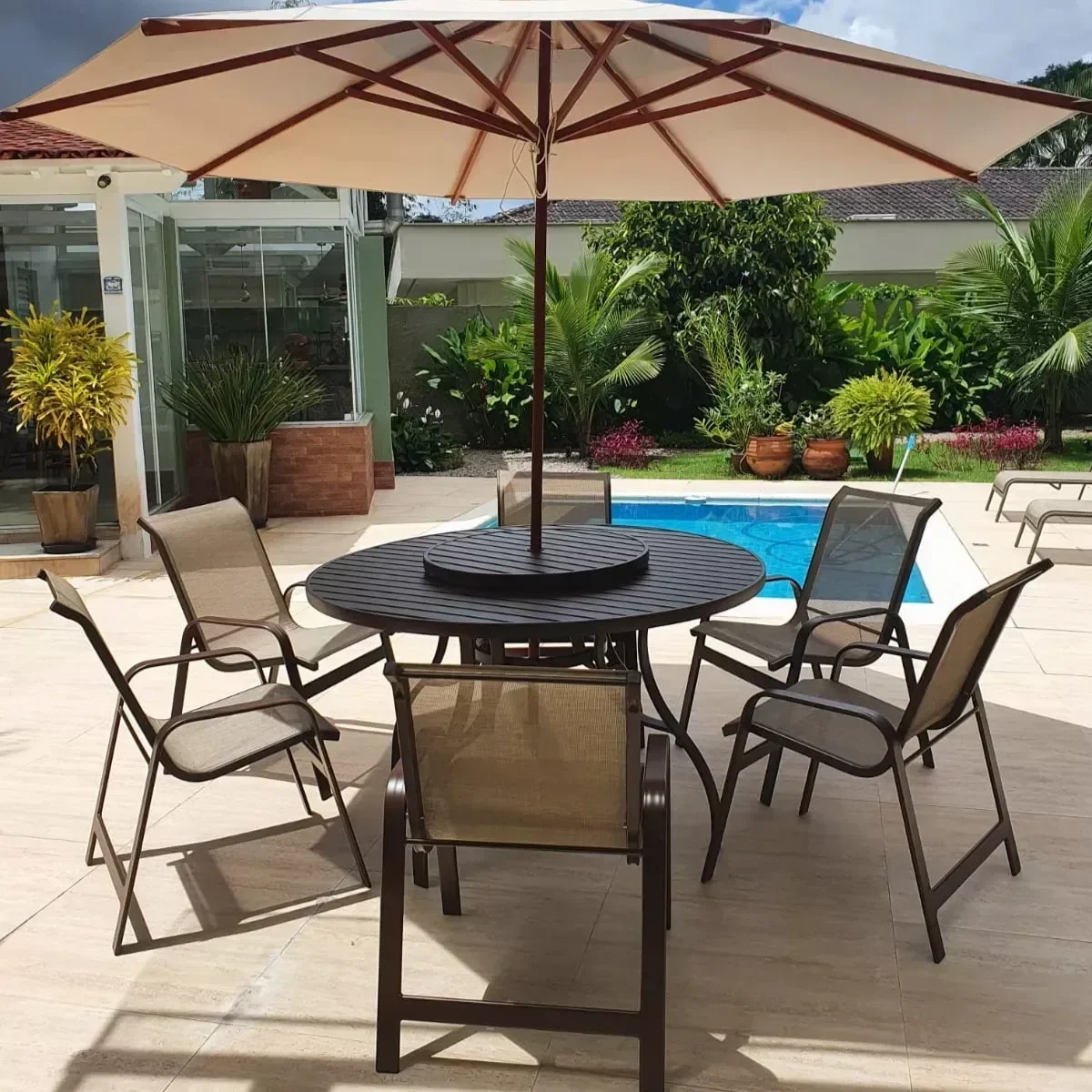 Ver imagem 2 de Mesa de Alumínio 1,40 Giratória + 6 Cadeiras Piscina Jardim