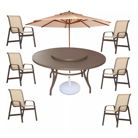 Mesa de Alumínio 1,40 Giratória + 6 Cadeiras Piscina Jardim