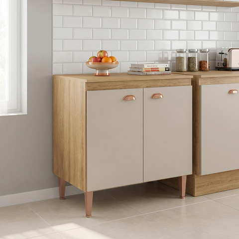 Balcão de Cozinha com Tampo e 2 Portas 80cm Marti Yescasa Mel Bege