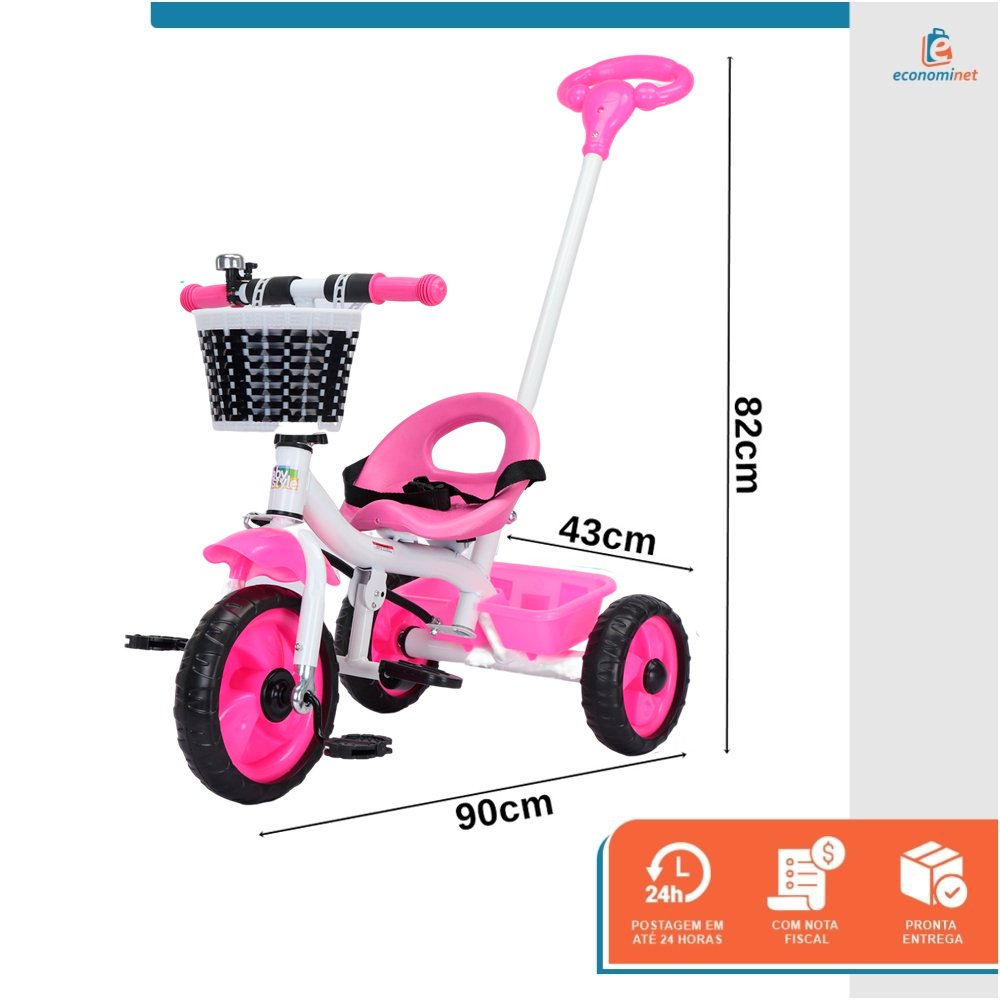 Triciclo Infantil com Empurrador Crianças 3 Rodas Pedal Flex Rosa - Baby Style - 2