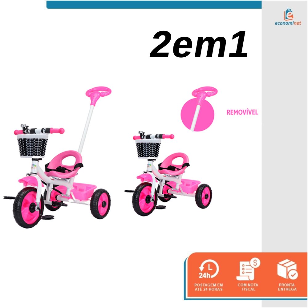 Triciclo Infantil com Empurrador Crianças 3 Rodas Pedal Flex Rosa - Baby Style - 8