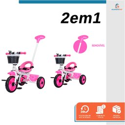 Triciclo Infantil com Empurrador Crianças 3 Rodas Pedal Flex Rosa - Baby Style - 8