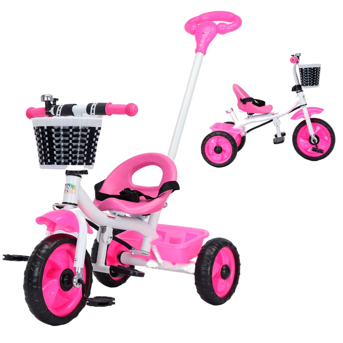 Triciclo Infantil com Empurrador Crianças 3 Rodas Pedal Flex Rosa - Baby Style