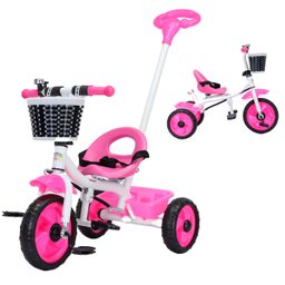 Triciclo Infantil com Empurrador Crianças 3 Rodas Pedal Flex Rosa - Baby Style - 1
