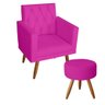 Kit 1 poltrona Para sala de Estar Bianca Capitonê Rodapé e 1 Puff Redondo Corino Pink - Móveis - 1