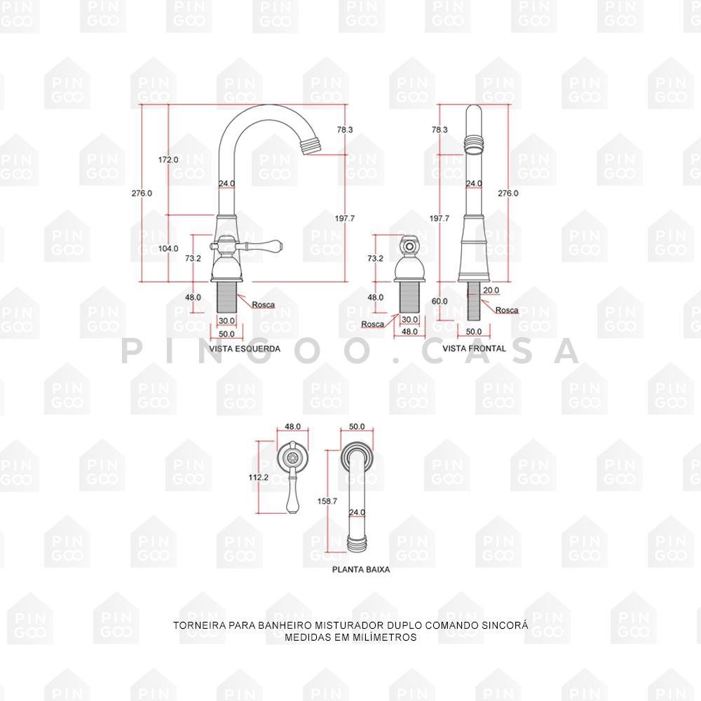 Torneira Para Banheiro Misturador Duplo Comando Sincorá Pingoo.casa - Prata - 6