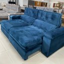 Ver imagem 1 de Sofá com Chaise Girona 5 Lugares Retrátil e Reclinável 290cm Azul Veludo Luxo
