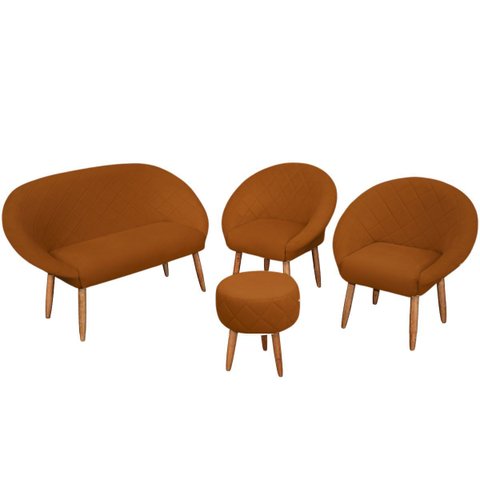 Kit Recepção 2 Poltronas 1 Namoradeira com Puff Resistente para Sala de Espera Decor Tecido Veludo