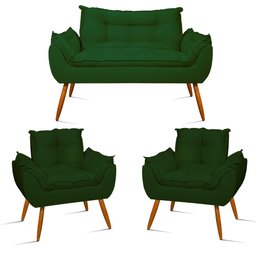 Kit Namoradeira Opala + 2 Poltronas para Sala Balaqui Decor Cor:verde - 1