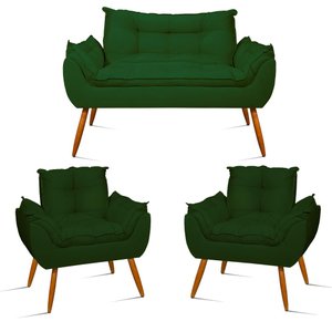 Kit Namoradeira Opala + 2 Poltronas para Sala Balaqui Decor Cor:verde