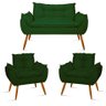 Kit Namoradeira Opala + 2 Poltronas para Sala Balaqui Decor Cor:verde - 1