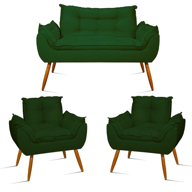 Kit Namoradeira Opala + 2 Poltronas para Sala Balaqui Decor Cor:verde Kit Namoradeira Opala + 2 Poltronas para Sala Balaqui Decor Cor:verde