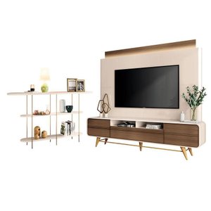 Estante Home Theater Nobre Off White Castanho e Aparador Infinity Off White– Hb Móveis