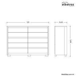 Cômoda 10 Gavetas 151cm X 109cm Duetto - 4