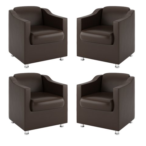 Kit 4 Poltronas Decorativas para Consultorio Recepção Tilla Cor:Courino Marrom