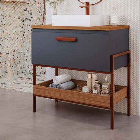 Gabinete para Banheiro com Cuba Hana Espresso Móveis Preto/Titânio