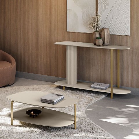 Buffet Aparador e Mesa de Centro Orgânico Pés Metálicos Alison Off White L04 - D'Rossi