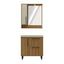 Ver imagem 4 de Armário Conjunto de Banheiro com Gabinete, Cuba e Espelheira 2 Portas e 1 Gaveta com LED na Espelheira 80 cm Marrom/Lamina Mel/Arenas