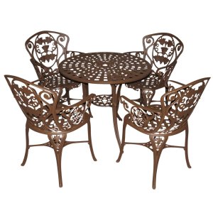 Conjunto de Mesa para Jardim com 4 Cadeiras Alumínio Fundido Modelo Viena Malbec na Cor Marrom