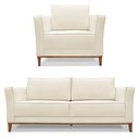 Ver imagem 1 de Kit Poltrona e Sofá Living 2 Lugares 1,90m Vega Linho Natural Pés Castanho - Pallazio Veja