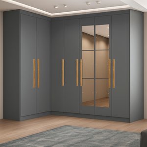 Guarda-roupa Modulação de Canto com Puxadores Mdf com Espelho Paris
