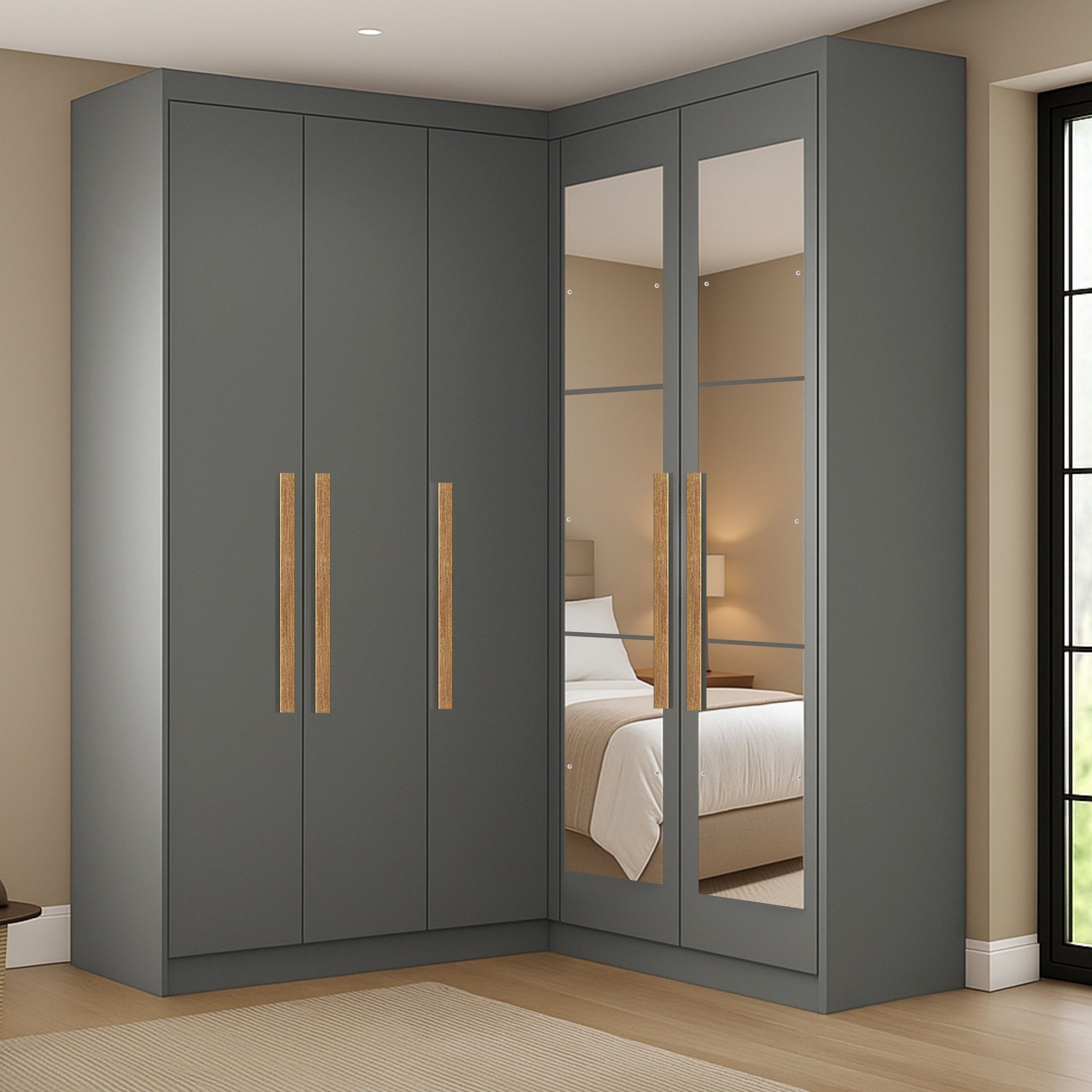 FULX RK Lサイズ Guarda-Roupa Modulação de Canto com Puxadores MDF Paris Cinza/Onix
