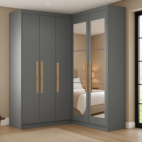 Guarda-roupa Modulação de Canto com Puxadores Mdf com Espelho Paris