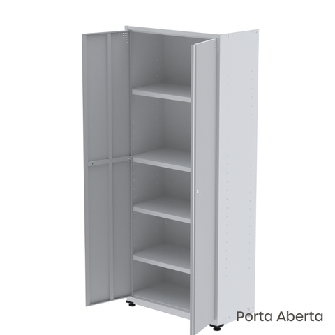 Armário de Aço 2 Portas 4 Prateleiras com Chave AP409SL Cinza/Branco