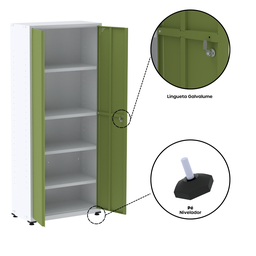 Armário de Aço 2 Portas 4 Prateleiras com Chave AP409SL - 8