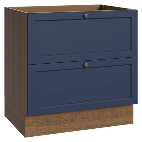 Balcão de Cozinha 80 cm 2 Gavetas (sem Tampo) Rustic/Azul Vik Madesa