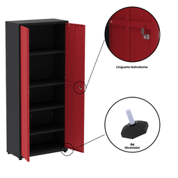Armário de Aço 2 Portas 4 Prateleiras com Chave AP409SL - 8