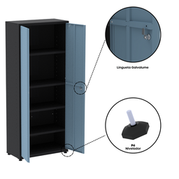 Armário de Aço 2 Portas 4 Prateleiras com Chave AP409SL - 8