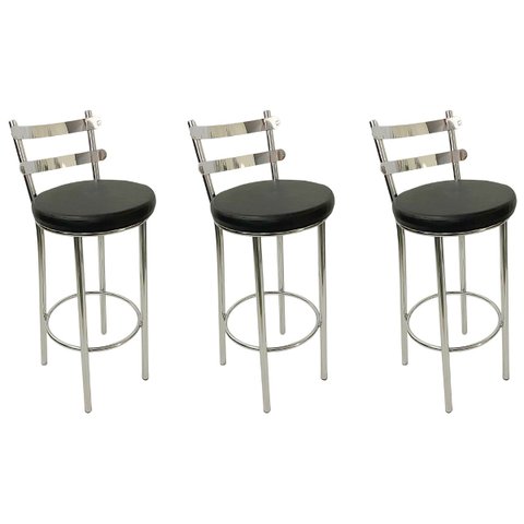 Conjunto 3 Banquetas Rafaela - Redonda Altura 65cm para Bar e Cozinha Cromada com Assento Confortáve